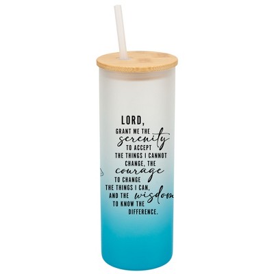 Elanze Designs Serenity Prayer Lord Grant Me Flowers Wrap-Around Design 25 Ounce Frosted Gradient Glass On-The-Go Coffee Travel Skinny Tumbler Mug