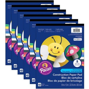 Heavyweight Construction Paper Pad, 8 Assorted Colors, 9" x 12", 48 Sheets Per Pack, 12 Packs - 1 of 3