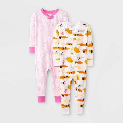 Baby Girls' 2pk Mountain Scene Snug Fit Pajama Romper - Cat & Jack™ 12M