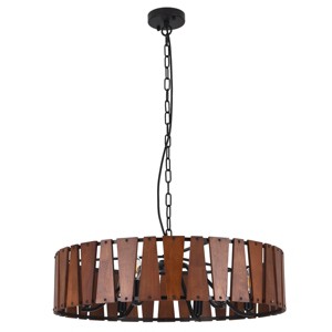 PAKOKULA Farmhouse 6-Light Black Drum Chandelier with Wooden Shade - 1 of 4