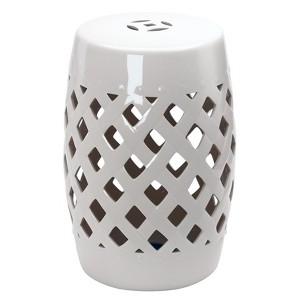 13" x 18" Ceramic Garden Stool with Woven Lattice Design & Glazed Strong Materials Decorative Outdoor Stool - 1 of 4