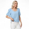 Anna-Kaci Women's Short Puff Sleeve Blouse with Scoop Neckline and Tie Cuff Detail for a Feminine Everyday Look - 2 of 4