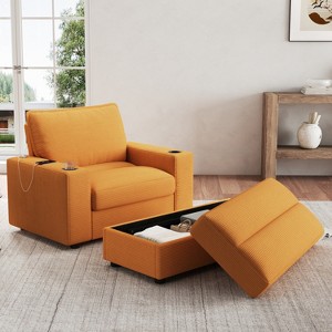 Oversized Accent Chair Upholstered Chaise Lounge with Storage Ottoman, Cup Holders & USB Port, Single Sleeper Sofa Bed Reading Couch - ModernLuxe - 1 of 4