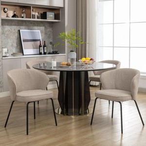 Set Of 2 Dining Chairs with Black Legs,Boucle Fabric Dining Chair with Wing Back, Leisure Armless Chair Upholstered Accent Kitchen Chairs-Cuddlewood - 1 of 4
