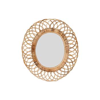 Oval Woven Bamboo Wall Mirror Brown - Storied Home