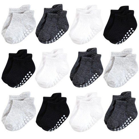 Hudson Baby Infant Boy Non-skid No-show Socks, Black White, 4-6 Toddler ...