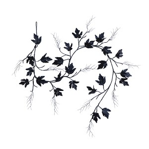 Nearly Natural 6.5-ft Pre-Lit Artificial Halloween Black Maple Garland with 48 Orange & Purple LED Lights - 1 of 4