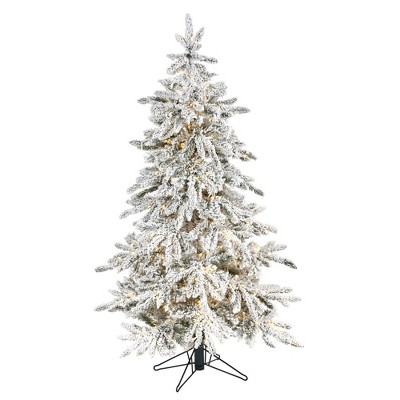 Nearly Natural 5' Flocked Grand Northern Rocky Fir Prelit LED Multifunction Light Artificial Christmas Tree