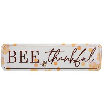 Northlight 20" White and Brown "BEE Thankful" Metal Sign with Honeycombs Wall Decor