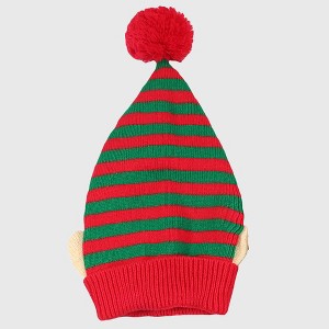 Anna-Kaci Women's Christmas Elf Striped Knit Hat Striped Beanie with Pom-Pom & Elf Ears for Holiday Parties & Festive Decor - 1 of 4