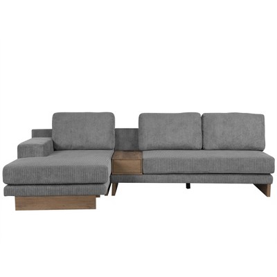 VYNXARIA 114in L-shaped Sofa Sectional Sofa with Two USB Ports and Two Power Sockets,a Storage Drawer and a Reversible Chaise Lounge,Gray