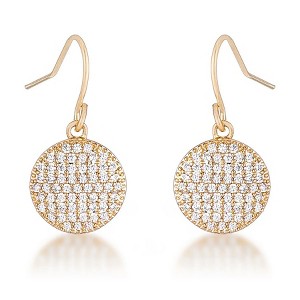 ShineHigh .6 Ct Elegant CZ Disk Drop Earrings – Goldtone & Rose Gold Plated Options – Round Pave Disc with Fish Hook Backing - 1 of 1