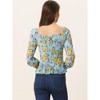 INSPIRE CHIC Women's Floral Smocked Elegant Puff Long Sleeve Square Neck Blouse - 3 of 4