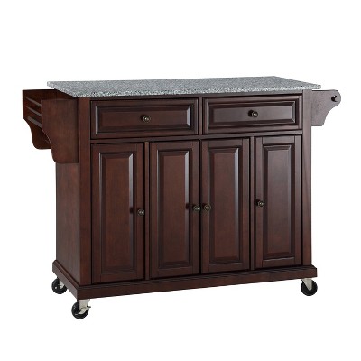 Mahogany Granite Top 46" Kitchen Cart with Spice Rack and Storage
