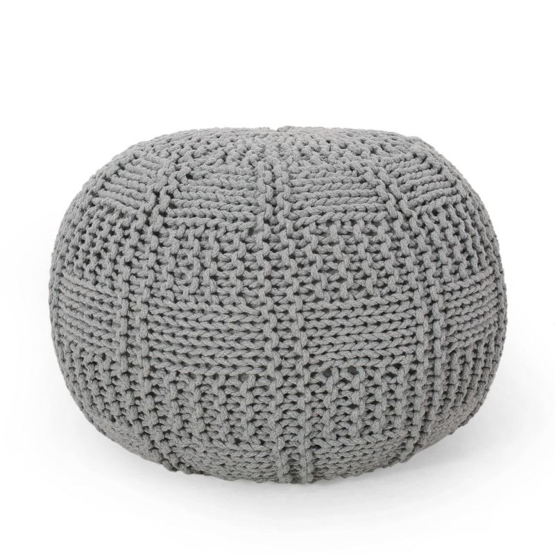 Hortense Modern Knitted Cotton Round Pouf - Christopher Knight Home, 1 of 9