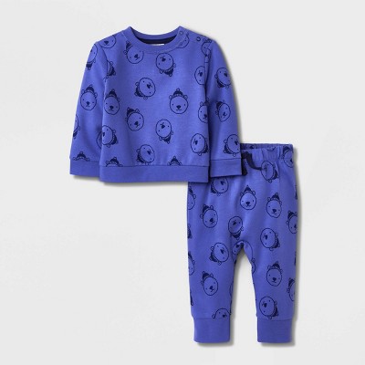 Baby Bear Fleece Matching Top & Bottom Set - Cat & Jack™ Blue Newborn