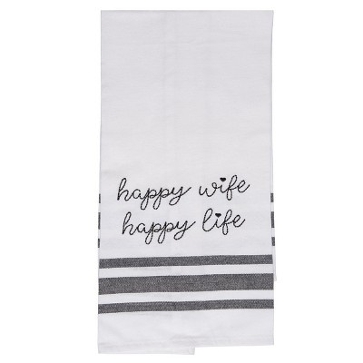 Totalee Gift Happy Wife Happy Life Tea Towel Cotton White