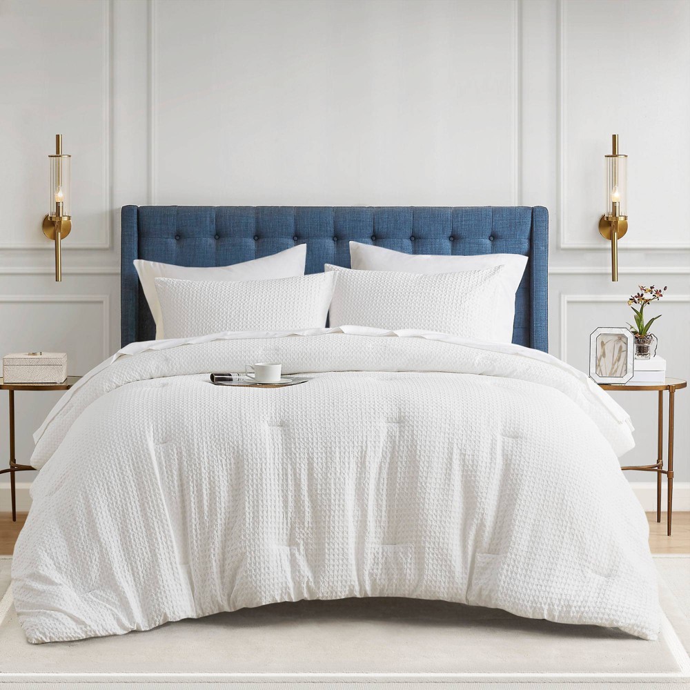 Photos - Bed Linen Full/Queen Mina Waffle Weave Textured Comforter Set White - 510 Design