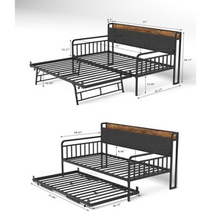 Gulches Twin Daybed with Trundle Sturdy Metal Frame Upholstered Headboard Shelf Lockable Casters 880Lbs Black for Living Room Bedroom Guest Room - 1 of 4