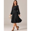 Seta T Women's Long Sleeve Crewneck Casual Dress High Waist Pleated A Line Flowy Dress - 3 of 4
