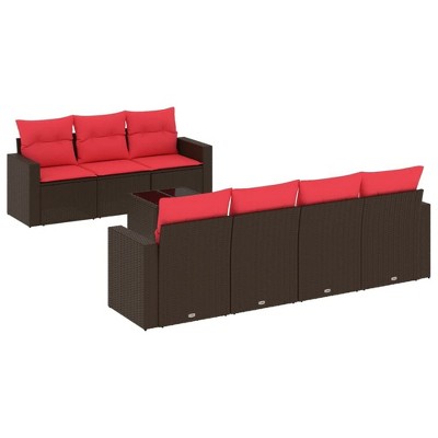 vidaXL 8 Piece Patio Sofa Set with Cushions Brown and Red Poly Rattan