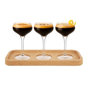 Final Touch Espresso Martini Flight Set - 4 Piece Tasting Collection with 3 Titanium-Reinforced Crystal Coupe Glasses & Handmade Cork Tray - 4.75 oz - 1 of 4