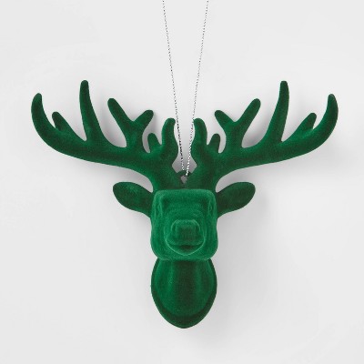 Flocked Deer Head Christmas Tree Ornament Green - Wondershop™