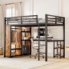 TopComfy Beds Queen Size Loft Bed Frame with Built in Wardrobe Metal Loft Bed with Desk and Storage Shelves for Bedroom, Brown, 63.78"*68.5"*163.58" - 2 of 4