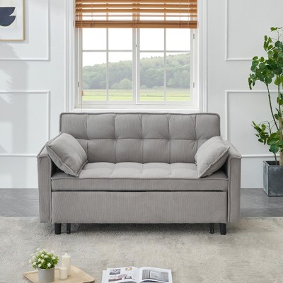 Jump Into Fun Corduroy Reclining Sofa Bed,3 in 1 Convertible Sleeper Sofa Bed With Reclining Backrest,Toss Pillows,Pockets,for Living Room