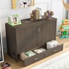 Whisen Wood Queen Size Mobile Murphy Bed with Drawer and Little Shelves on Each Side - 3 of 4