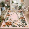 Floral Area Rug 6x9 Washable Living Room Rug, Non-Slip Non-Shedding Floor Carpet, Low Pile Foldable Stain-Resistant Printed Carpet Pink - 3 of 4