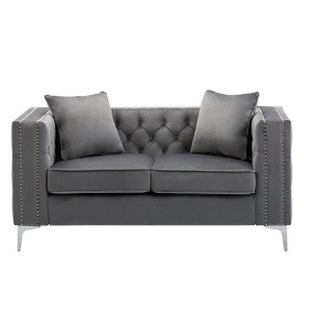 TiramisuBest 45" Dark Gray Loveseat with Solid Wood Frame, Espresso Arms, Full Foam Cushion for Living Room and Bedroom - 1 of 4