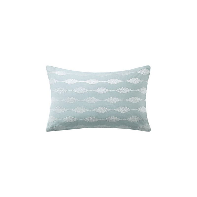 LIVN CO. Coastal Wavy Embroidered Cotton Oblong Pillow Blue 12x20", 1 of 5
