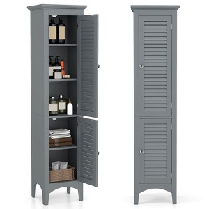Costway 63” Tall Bathroom Cabinet with 2 Louvered Doors & Adjustable Shelf, Elevated Legs Gray/Black/White/Brown - 1 of 4