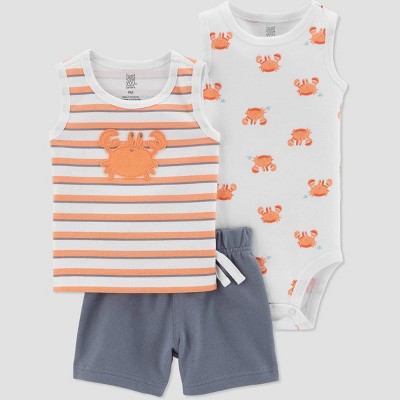 Image of Baby Boys' Crab Striped Top & Bottom Set - Just One You® made by carter's Orange 9M