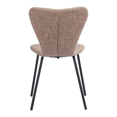 Brown Velvet Upholstered Side Chair with Metal Legs, Set of 2