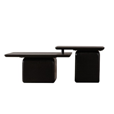 Vynxaria Vintage Fashion Style Square Coffee Table Set of 2 - Wood Grain Finish, Black, for Living Room/Office/Dining Room