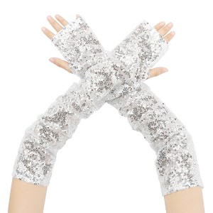 INSPIRE CHIC Women's Sequin Fingerless Extra Long Arm Warmers 1 Pair - 1 of 4