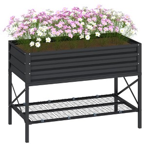 Outsunny Galvanized Raised Garden Bed, Metal Planter Box with Legs, Storage Shelf and Bed Liner - 1 of 4
