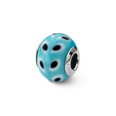 Black Bow Jewelry Lt. Blue/White/Black Murano Glass & Sterling Silver Bead Charm, 14mm