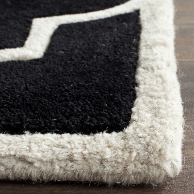 Ivory and Black Geometric Wool Handmade Runner Rug