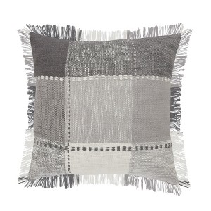 HomeRoots 20" Gray And White Cotton Plaid Throw Pillow with Fringe - 1 of 4