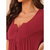 cheibear Women's Soft Front Button Short Sleeve Sleepwear Lounge Nightgown with Pockets - 4 of 4