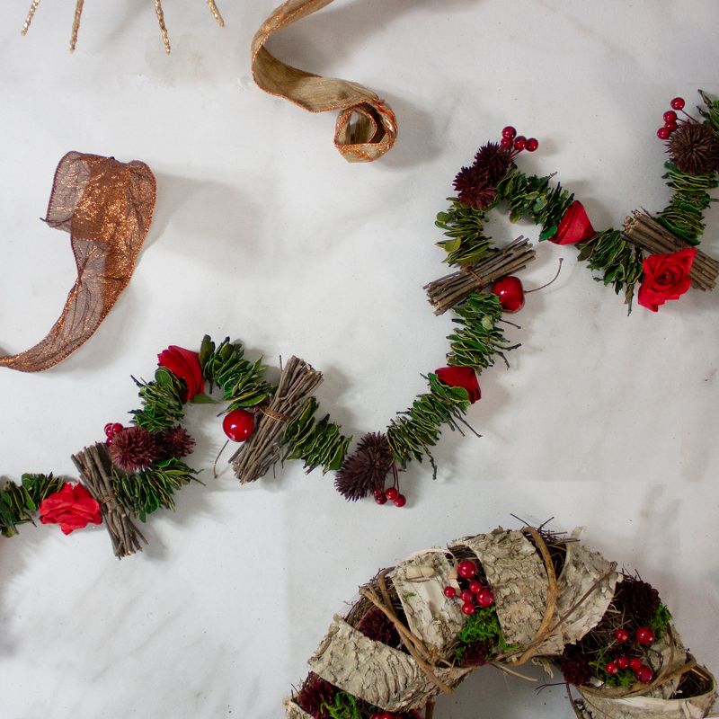 Northlight 5' x 3.25" Unlit Red Wooden Rose, Twig and Apple Artificial Christmas Garland, 3 of 5