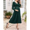Maternity Dress Women's V-Neck Puff Sleeve Pleated Maternity Maxi Dress for Baby Shower or Casual Wear  lightgreenflower XL - 3 of 4