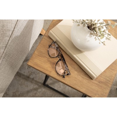 Rustic Brown Wood and Metal X-Base Accent Table