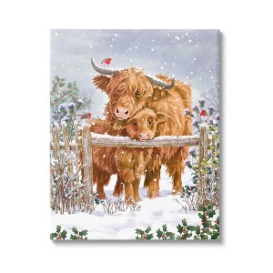 Stupell Industries Winter Cattle Cuddling Snow Scene Canvas Wall Art - 1 of 3