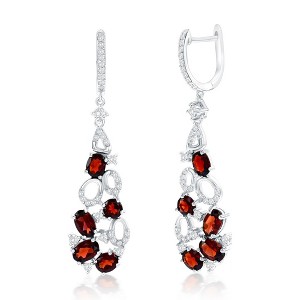 Simona Sterling Silver, Multi Oval Garnet & White Topaz Earrings - 7.9cttw - Red - 1 of 3