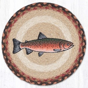 Earth Rugs Pink Salmon Round Printed Jute Trivet – Rustic Coastal Fish Kitchen Hot Pad 10"x10" - 1 of 3