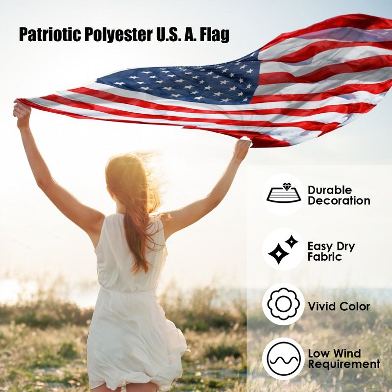 Costway 4'x6' American Flag Patriotic US Flag Double Stitching Steel Grommets Polyester, 3 of 11